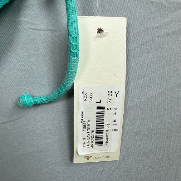 Roxy Lacy Days Tie Side Bikini Bottom Women’s Large Aqua Blue Crochet Lined - Picture 3 of 5